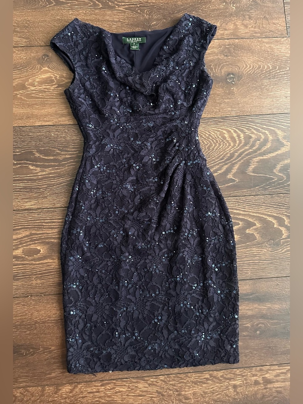 Ralph Lauren Navy Lace Sequin Sheath Dress
